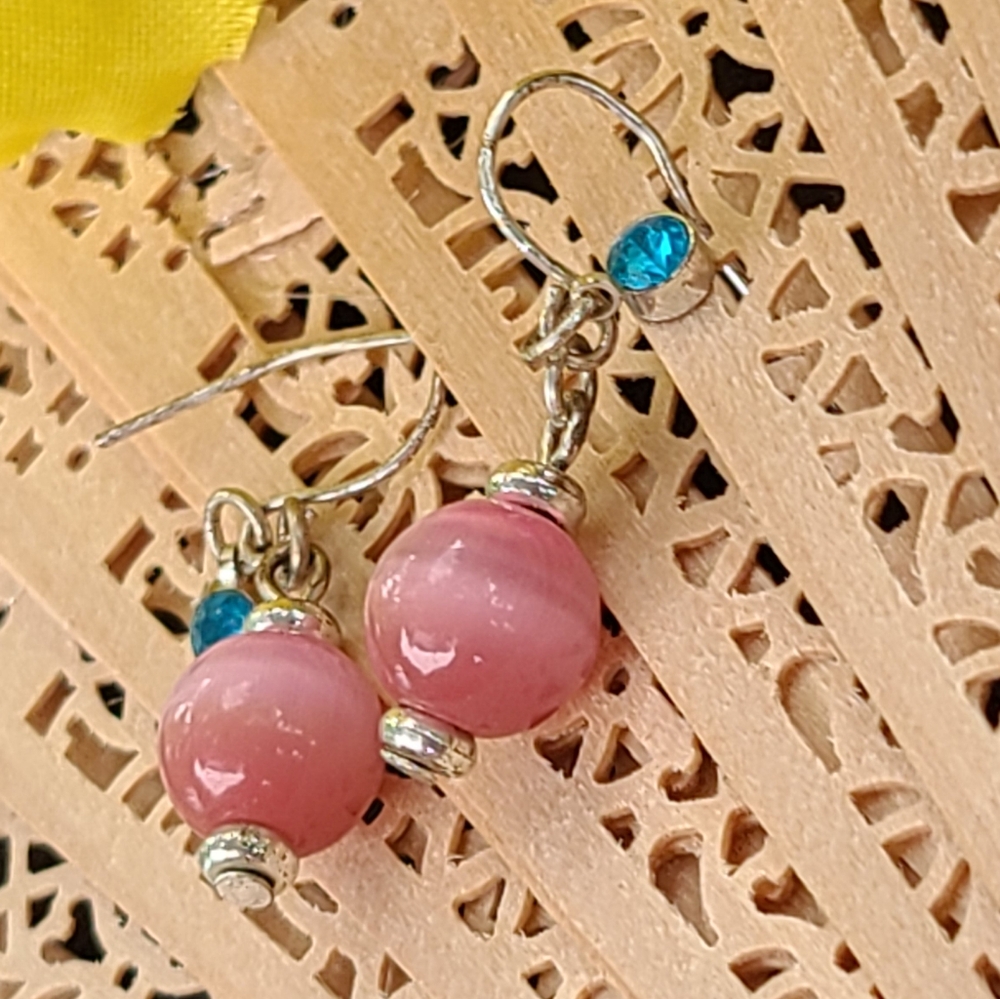 Unique Vintage Pink and Blue Beaded Earrings